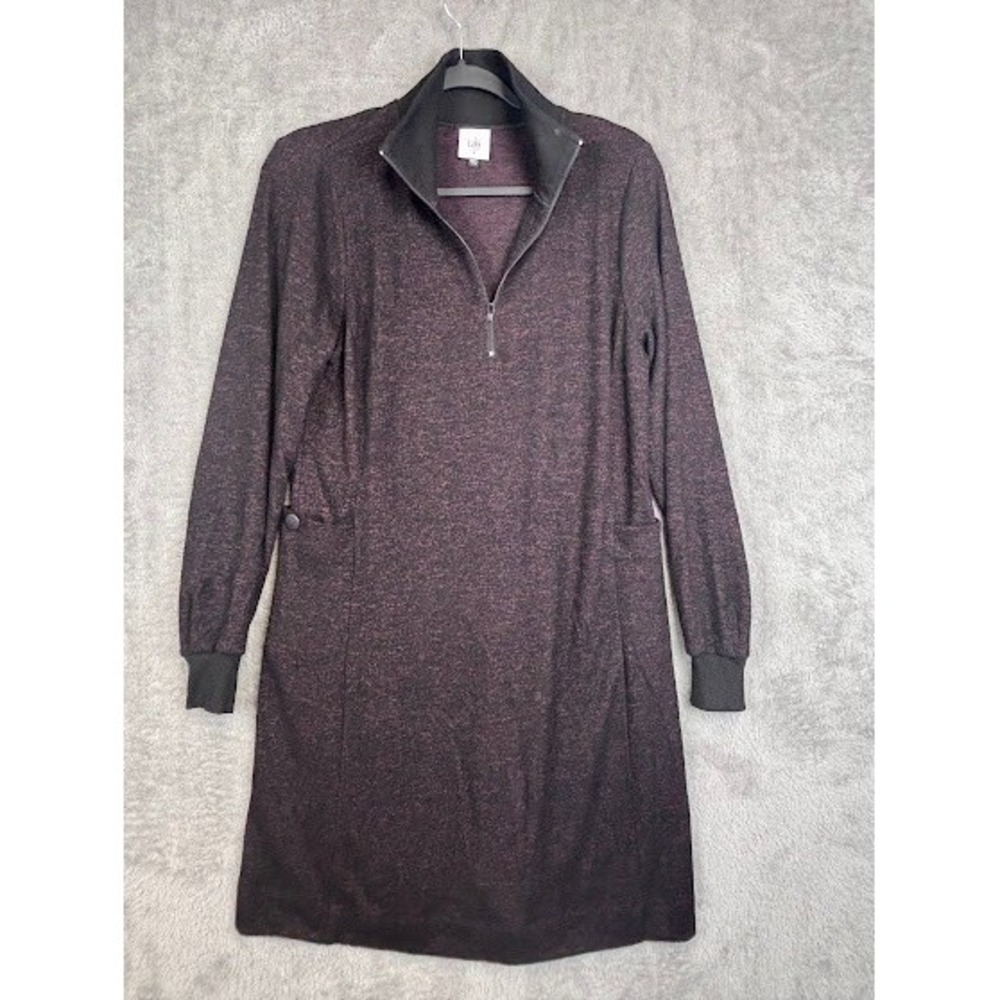 Cabi Quarter Zip Dress Long Sleeve Knit Pocketed Burgundy Small‎ Casual